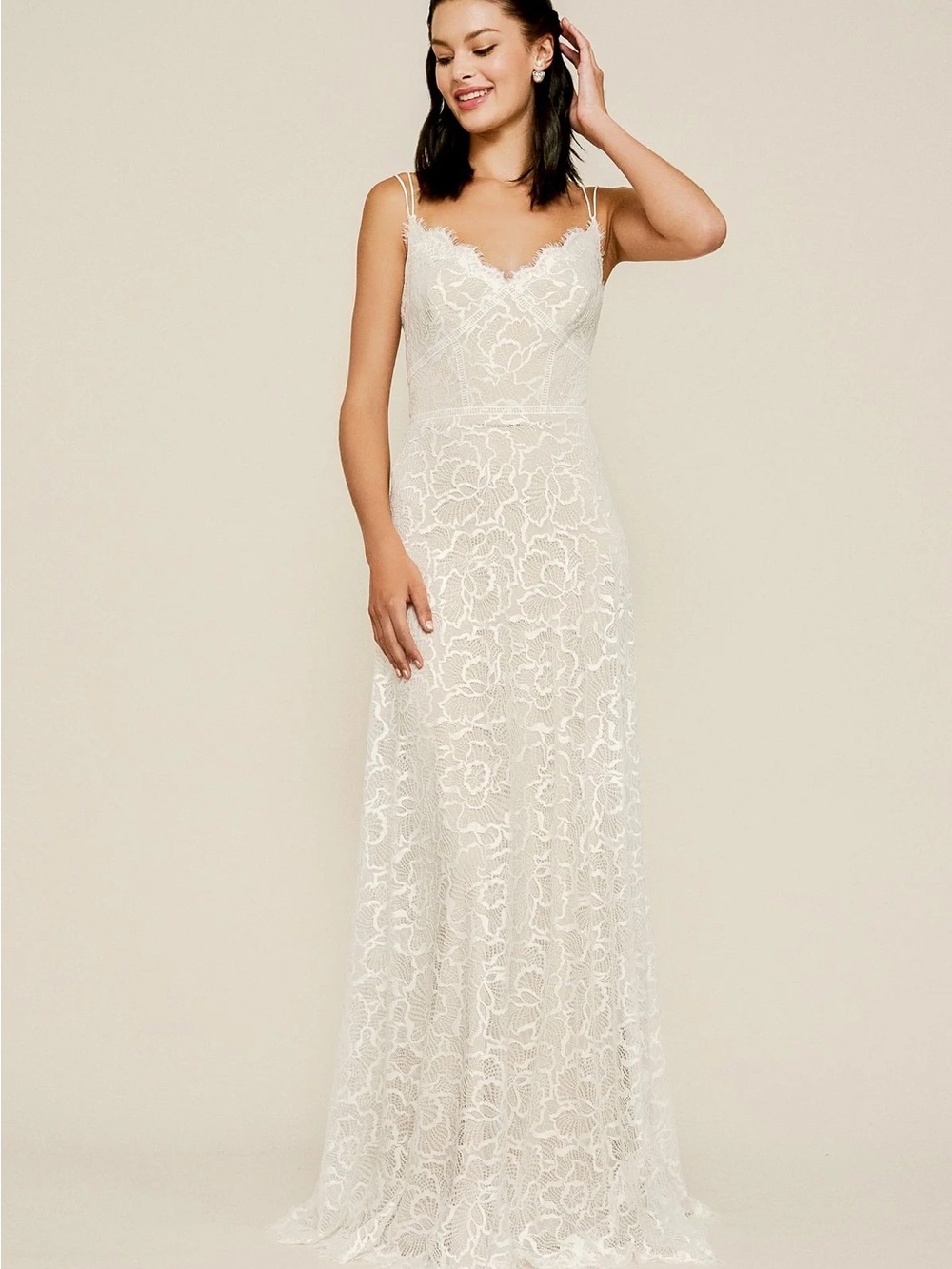 Tadashi Shoji Ivory Lace Maxi Dress with Spaghetti Straps